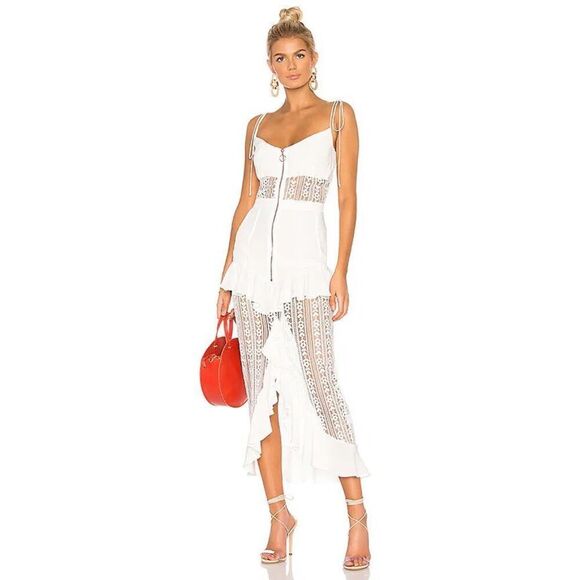 NWT For Love & Lemons x Revolve Lovebird White Lace Midi Dress Small $295 MSRP - Picture 1 of 9